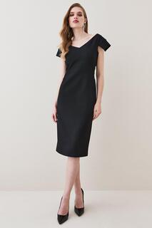 Платье миди с перекрестной отделкой из структурированного крепа Karen Millen, черный