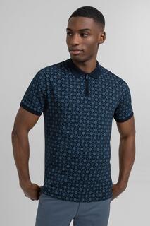 Темно-синяя рубашка-поло с коротким рукавом с геометрическим цветочным принтом Steel &amp; Jelly, темно-синий