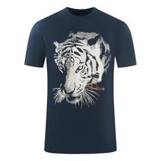 Темно-синяя футболка с большим логотипом Tiger Cavalli Class, синий