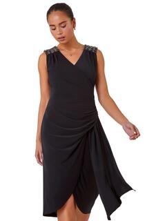 Эластичное платье Petite со сборками и украшением Roman, черный