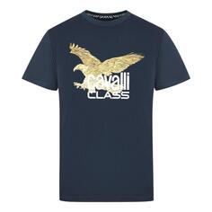Темно-синяя футболка с логотипом Gold Eagle Cavalli Class, синий
