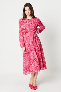 Платье миди с поясом и принтом Debut London Debenhams, розовый