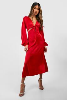 Атласное платье-комбинация мидакси с вырезами «крылья летучей мыши» boohoo, красный