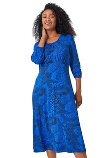 Эластичное платье миди Petite с абстрактными пятнами Roman, синий