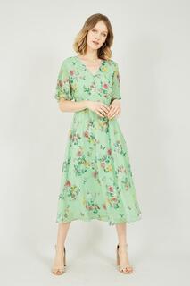 Платье миди с принтом бабочки Sage Green Blossom Yumi, зеленый