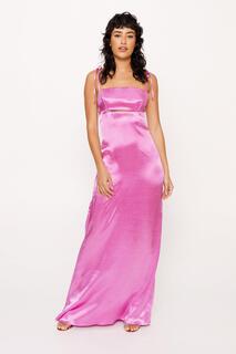 Атласное платье-комбинация с завязками и вырезами на плечах Nasty Gal, розовый