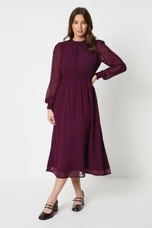Платье миди с присборенной талией и оборками на шее Debenhams, фиолетовый