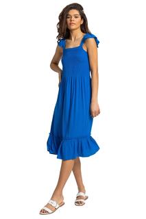 Платье миди с присборенным лифом и оборками Roman, синий
