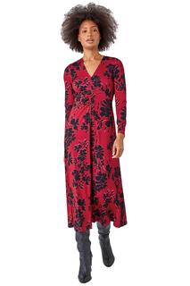 Эластичное платье миди со складками и цветочным принтом Dusk, красный D.U.S.K
