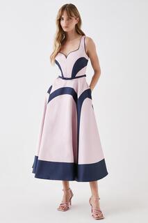 Платье миди с пышной юбкой в ​​стиле колор-блок Coast, розовый