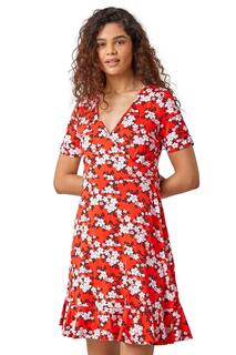 Эластичное платье с запахом и цветочным принтом Roman, красный