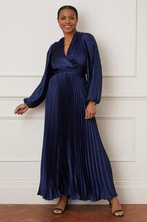 Атласное плиссированное платье макси с закрученной талией Wallis, темно-синий