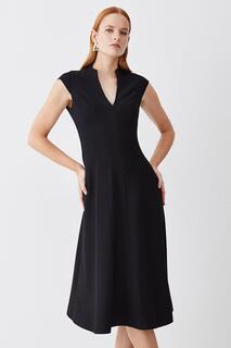 Платье миди с пышной юбкой и швом из структурированного крепа Karen Millen, черный