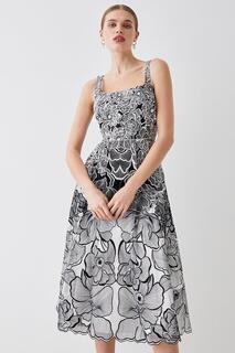 Платье миди с пышной юбкой премиум-класса и цветочной вышивкой Coast, мультиколор