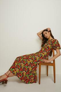 Платье миди с пышными рукавами и цветочным принтом Pansy Oasis, мультиколор