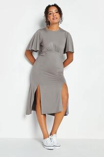 Платье миди с разрезом на подоле и рукавами ангела M&amp;Co, серый M&Co