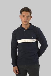 Мужская хлопковая рубашка-поло в полоску с длинными рукавами Toplook London, темно-синий