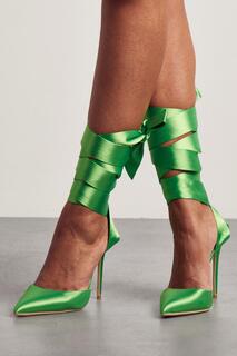 Атласные туфли на высоких каблуках с завязками MISSPAP, зеленый