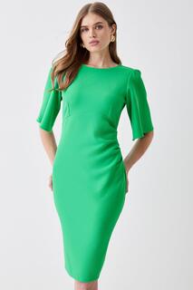 Платье миди с расклешенными рукавами и рюшами на талии Coast, зеленый