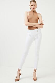 Эластичные джинсы скинни с высокой посадкой и молнией Karen Millen, белый