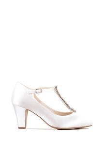 Атласные туфли &apos;Amaal&apos; на среднем блочном каблуке с Т-образным перемычкой, окрашиваемые Paradox London, белый