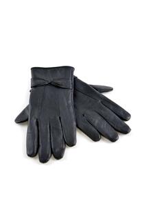 Теплые кожаные перчатки на флисовой подкладке с бантом Sock Snob, черный