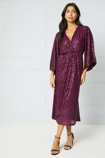 Платье миди с рукавами-кимоно и пайетками Wallis, фиолетовый