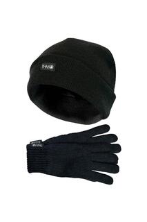 Теплый зимний комплект из вязаной шапки Thinsulate и акриловых перчаток THMO, черный