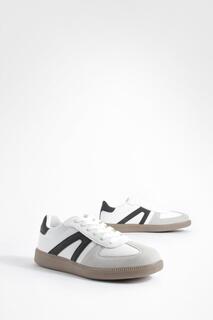 Кроссовки на плоской подошве Contrast Panel Gum Sole Trainers boohoo, белый