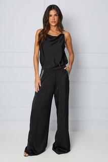 Атласные широкие брюки с отделкой Diamante Wallis, черный