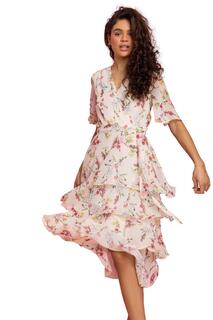 Платье миди с цветочным принтом и оборками Roman, бежевый