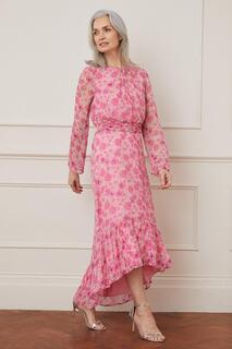 Платье миди с цветочными пайетками и рукавами-фонариками Wallis, розовый