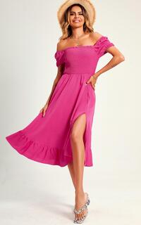 Платье миди с эластичными деталями и пышными рукавами Bardot Розового цвета фуксии FS Collection, розовый