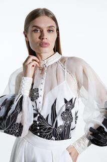 Тканая блузка на пуговицах с аппликацией из органди Karen Millen, мультиколор