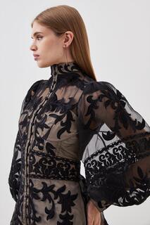 Тканая блузка с аппликацией в стиле барокко Karen Millen, черный