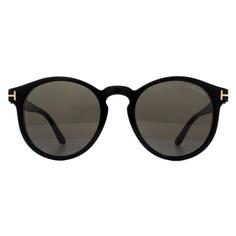 Круглые блестящие черные серо-дымчатые солнцезащитные очки Tom Ford, черный