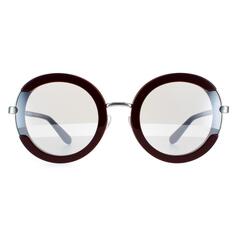 Круглые бордовые серые солнцезащитные очки Salvatore Ferragamo, красный