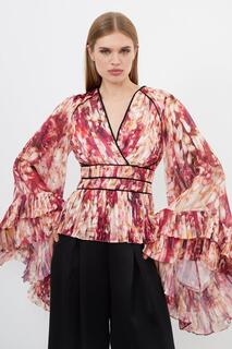 Тканая блузка-кимоно с цветочным принтом Karen Millen, розовый
