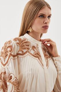 Тканая блузка с вышивкой ришелье и бисером Karen Millen, белый
