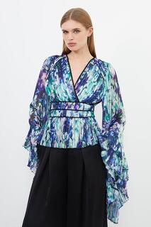 Тканая блузка-кимоно с цветочным принтом Karen Millen, синий