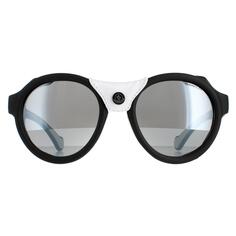 Круглые матовые черные дымчатые зеркальные солнцезащитные очки ML0046 Moncler, черный