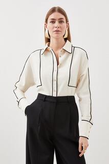 Тканая рубашка с карманами из твила контрастного цвета Karen Millen, белый