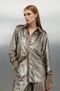 Тканая рубашка с пайетками Karen Millen, серебро