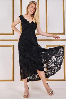 Кружевное платье миди с фестончатым вырезом Goddiva, черный