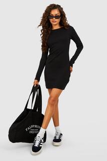 Базовое мини-платье с круглым вырезом и длинными рукавами boohoo, черный