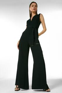 Мягкий приталенный комбинезон с широкими штанинами для высокого роста Karen Millen, черный