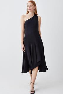 Мягкое платье миди с высоким и низким вырезом на одно плечо Karen Millen, черный