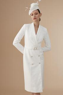 Кружевное платье-смокинг премиум-класса Lisa Tan с драгоценными пуговицами Coast, белый