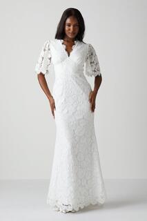 Кружевное свадебное платье «рыбий хвост» с рукавами ангела Coast, белый