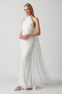 Кружевное свадебное платье с высоким вырезом и украшением Coast, белый